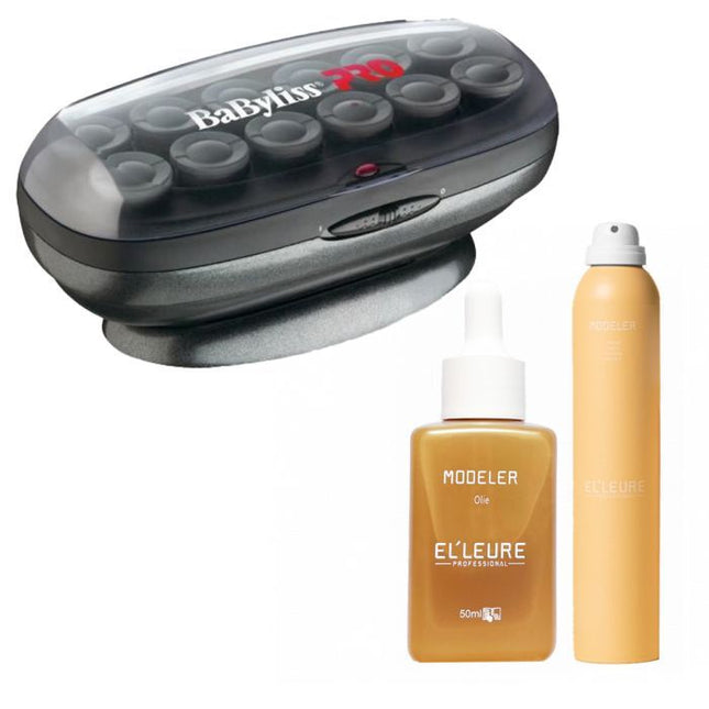 Babyliss PRO Curling Set - 12 Jumbo Rollers + Elleure Modeler Oil 50ml + Hairspray 300ml