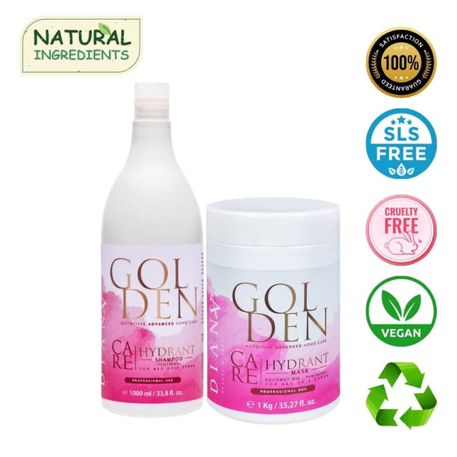 Golden Protein Home Care Set – Shampoo + Hair Mask with panthenol, hyaluronic acid & gold particles – 2×1000 ml