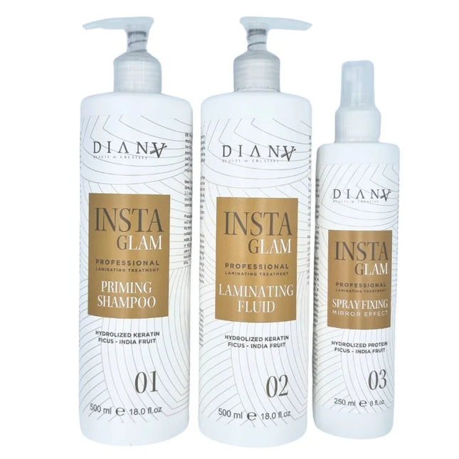 InstaGLam Mirror Gloss System – 3-Step Brazilian Lamination Treatment 3×500ml