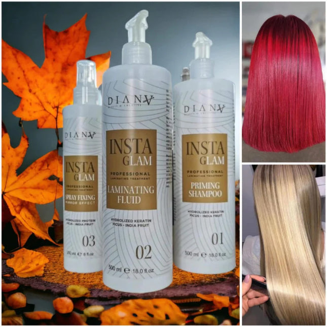 InstaGLam Mirror Gloss System – 3-Step Brazilian Lamination Treatment 3×500ml