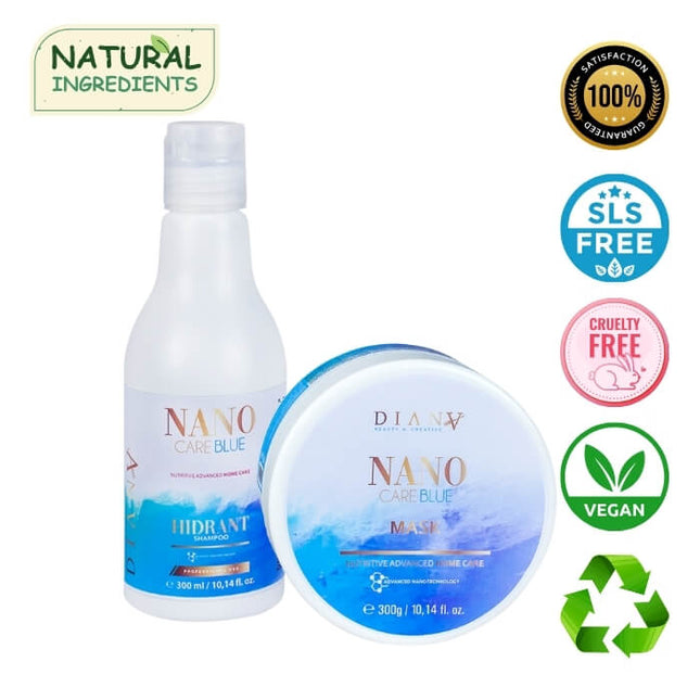 NanoBlue Home Care Set – Shampoo + Mask 300 ml with violet pigment & hyaluronic acid