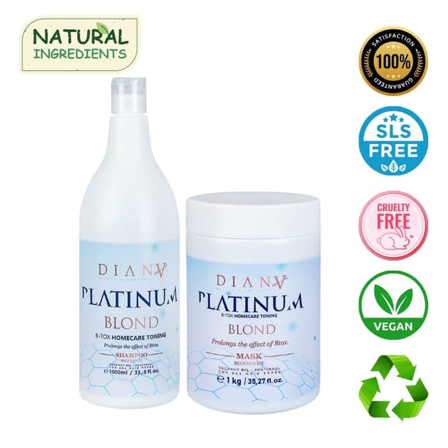 Platinum Hair Botox Home Care Set – Shampoo + Mask with violet pigment for cool blonde hair – 2 × 1000 ml