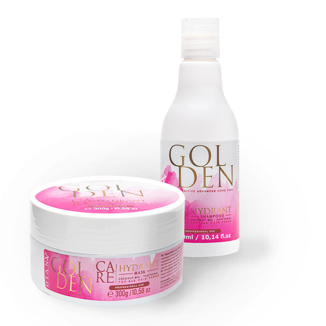 Golden Protein Home Care Set – Shampoo + Hair Mask with Panthenol, Hyaluronic Acid & Gold Particles – 2×300ml