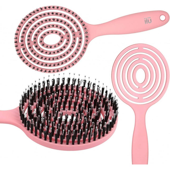 Super Flexible Hair Brush with Boar Bristles – Powder Pink – Massage, Detangle & Blow-dry