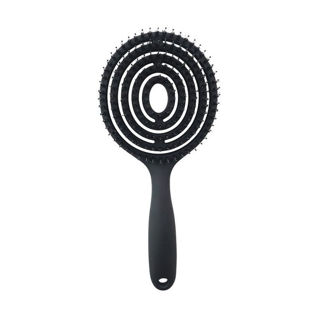 Super Flexible Hair Brush with Boar Bristles – Black – Massage, Detangle & Blow-dry