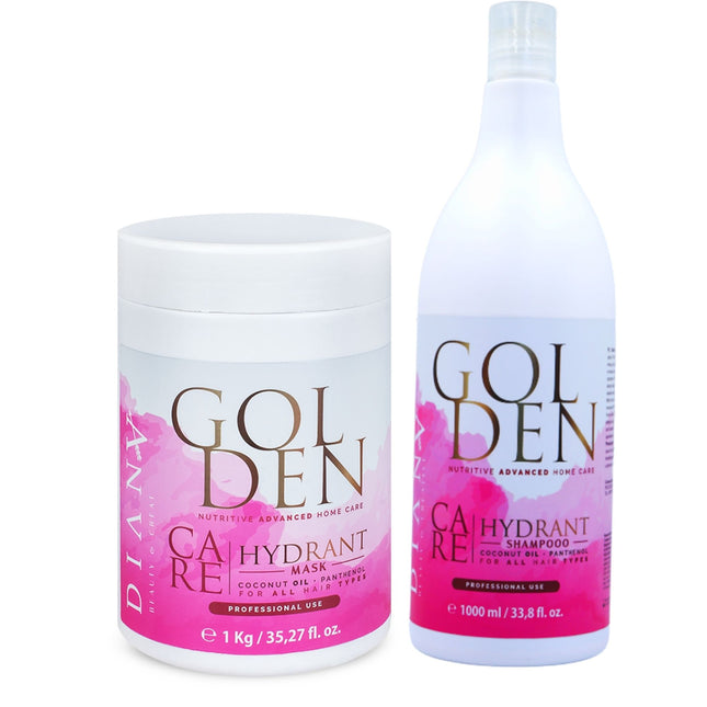 Golden Protein Home Care Set – Shampoo + Hair Mask with panthenol, hyaluronic acid & gold particles – 2×1000 ml