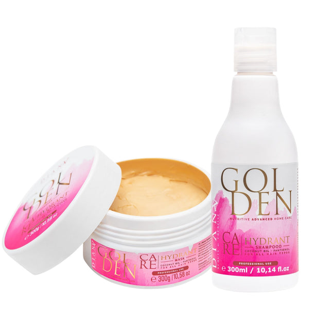 Golden Protein Home Care Set – Shampoo + Hair Mask with Panthenol, Hyaluronic Acid & Gold Particles – 2×300ml
