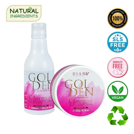 Golden Protein Home Care Set – Shampoo + Hair Mask with Panthenol, Hyaluronic Acid &amp; Gold Particles – 2×300ml
