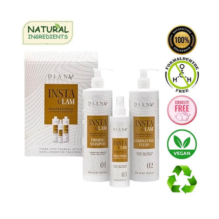 InstaGLam Mirror Gloss System – 3-Step Brazilian Lamination Treatment 3×500ml