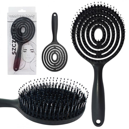 Super Flexible Hair Brush with Boar Bristles – Black – Massage, Detangle &amp; Blow-dry